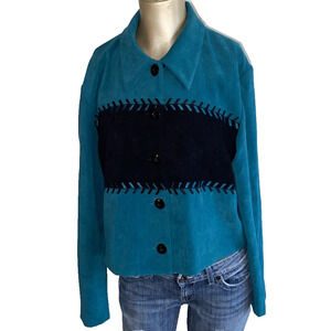 Positive Attitude Vintage Teal Blue Black Velour Striped Western Jacket Size 12
